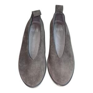 Eileen Fisher Grey Suede Leather Ballet Flats Slip On Loafers Comfort Shoes 5‎
